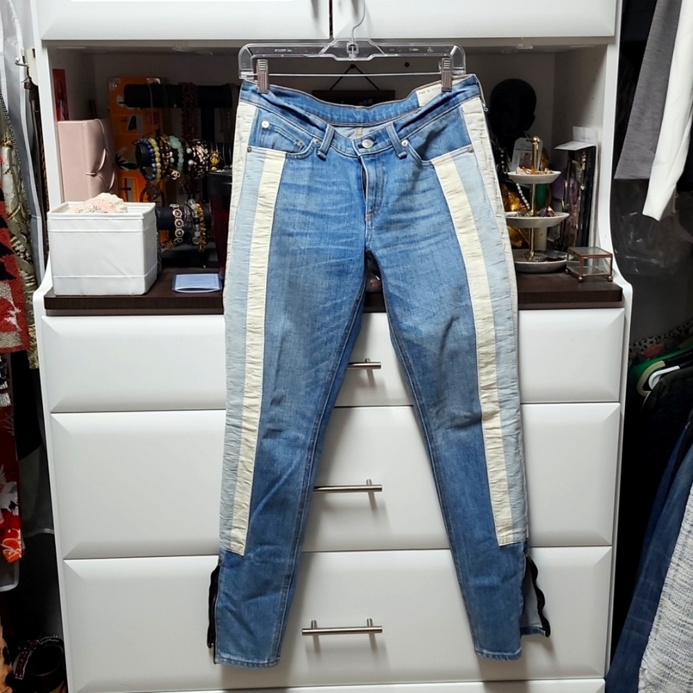 Rag & Bone denim striped jeans with zipper ankles